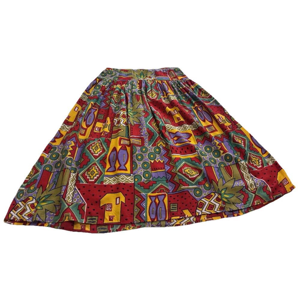 VTG 90s Midi Skirt Boho Art To Wear Elastic Waist Lagenlook Teacher Fish Size M